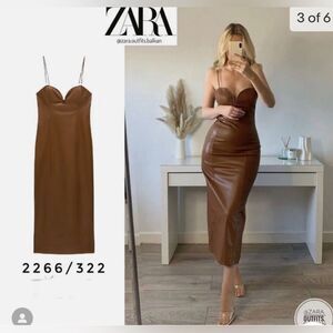 Zara Brown Leather Midi Dress